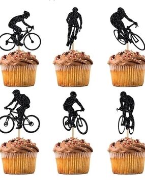 Biking Cupcake Toppers - Black Glitter Bicycle Picks